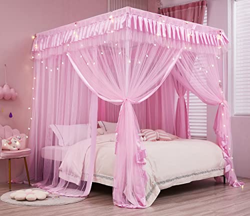 4 Corners Post Canopy Bed Curtains for Girls Full Size, view 3