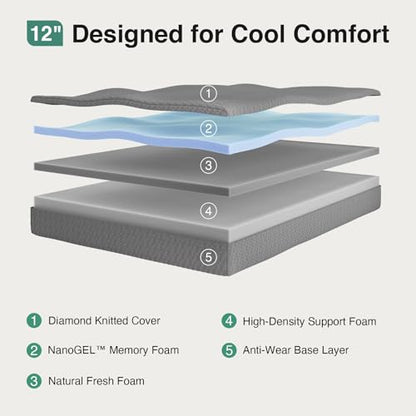 King Size Mattress, 12 Inch Memory Foam Mattress for Cool Night, view 3
