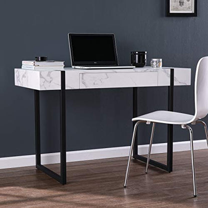 Rangley Modern Faux Marble Desk - Modern Design, White Iron and Wood - Ideal for Home Office, Bedroom (HO1142737)