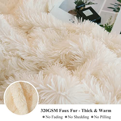 Plush Shaggy Duvet Cover Set, Luxury Ultra Soft Crystal Velvet Fluffy Bedding Sets 3 Pieces(1 Furry Faux Fur Comforter Cover + 2 Fuzzy Faux Fur Pillowcases), Zipper Closure(Queen, Light Beige)