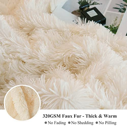 Plush Shaggy Duvet Cover Set, Luxury Ultra Soft Crystal Velvet Fluffy Bedding Sets 3 Pieces(1 Furry Faux Fur Comforter Cover + 2 Fuzzy Faux Fur Pillowcases), Zipper Closure(Queen, Light Beige)