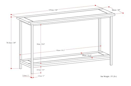 Skyler Console Table - 54 Inch Wide Solid Mango Wood and Metal Sofa Table in Dark Cognac Brown, Industrial Entryway Table for Living Room with Open Bottom Shelf and Black Steel Frame