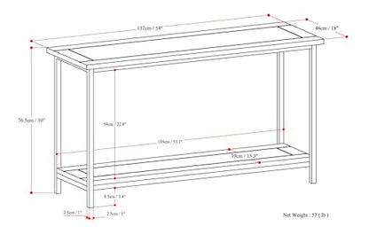 Skyler Console Table - 54 Inch Wide Solid Mango Wood and Metal Sofa Table in Dark Cognac Brown, Industrial Entryway Table for Living Room with Open Bottom Shelf and Black Steel Frame