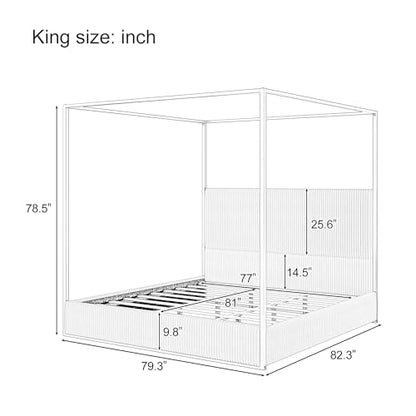 GDFStudio King Size Upholstered Canopy Bed Frame with Tall Corduroy Headboard, view 3