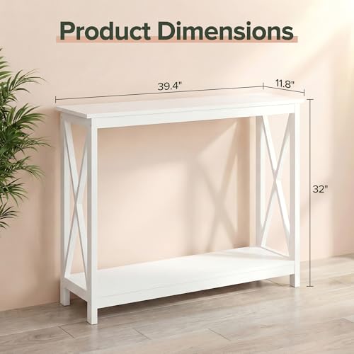 Console Table, Entryway Table, Narrow Sofa Table with 2-Tier Shelves, Entrance Table for Living Room, Entryway, Hallway, Foyer (White, 11.8" D x 39.4" W x 31.6" H)