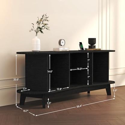 Mid Century Modern TV Stand for 65" TVs, Fluted TV Stands Black, view 3