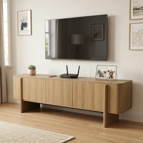 63" Mid-Century Walnut TV Stand Media Console with Storage, view 4