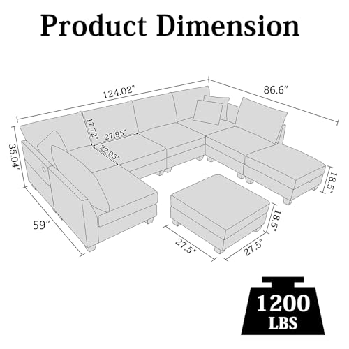 8 Seater Modular Sectional Sofa with Cup Holders, view 3
