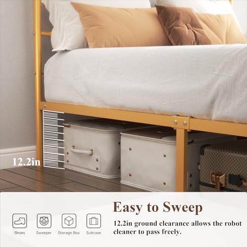 King Canopy Bed Frame, Gold Metal Bed, No Box Spring Needed, view 4