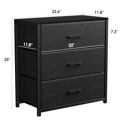 Nightstand with 3 Fabric Drawers, Storage Dresser,Black, view 3