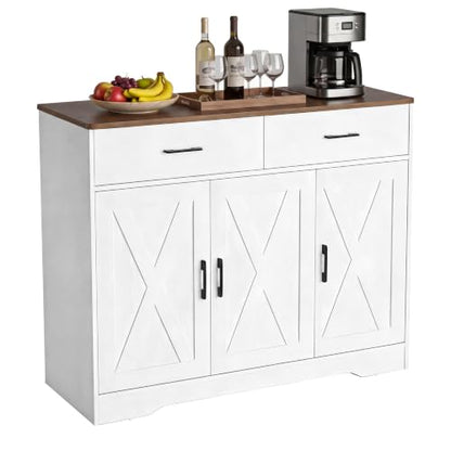 42.5" Farmhouse Sideboard Buffet Cabinet with Barn Doors, White, view 2