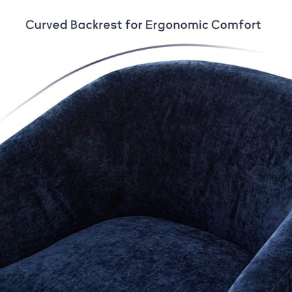 Chenille Swivel Accent Chair, Living Room Chairs, No Assembly Upholstered Armchair, 360°Rotating Barrel Chair for Bedroom, Apartment & Reading Nook (1, Dark Blue)