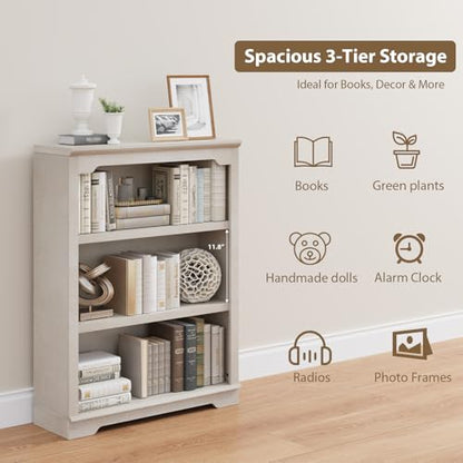 3 Tier Sturdy Bookshelf with Thick Board, 31.5" Wide Wooden Book Shelf, Freestanding Open Display Storage Bookshelves for Study Room, Home Office, Living Room