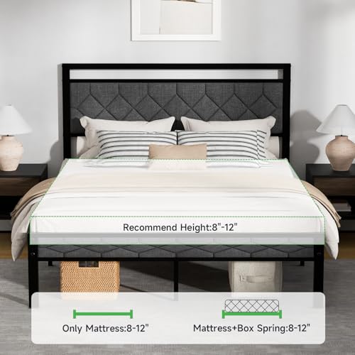 Upholstered Queen Bed Frame with Soft Headboard, view 8
