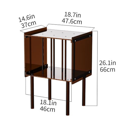 Acrylic Record Player Stand, with Vinyl Storage, Clear Acrylic Side Table, 18.1'' x 14.6'' x 26.1'' (Dark Brown)