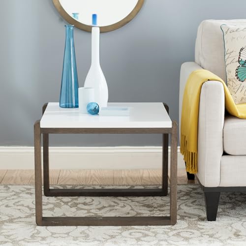 Safavieh Home Collection Bartholomew Mid-Century Modern White and Dark Brown End Table