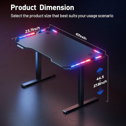 47" Electric Gaming Standing Desk with LED Lights, Black, 180lb, 27.8", view 4