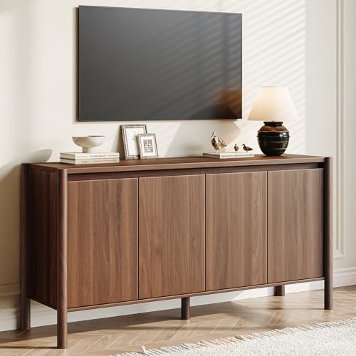 59" Walnut Sideboard Buffet Cabinet with Solid Wood Legs, view 8