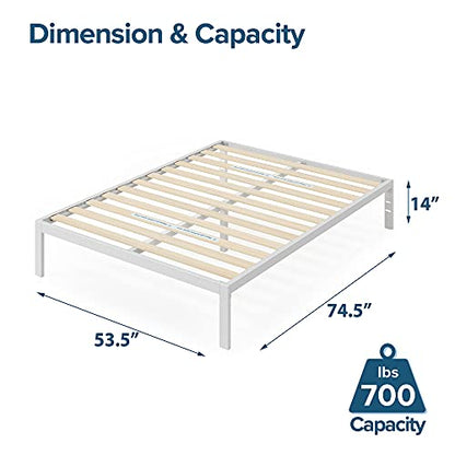Metal White Platform Bed with Wood Slats, view 3