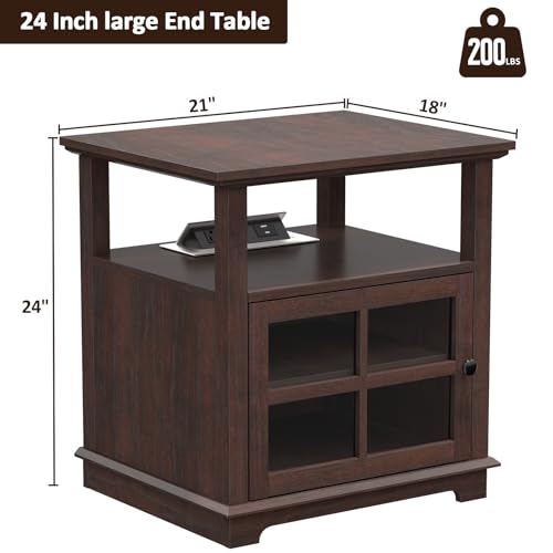 Espresso tall end table with charging station and adjustable shelf, view 2