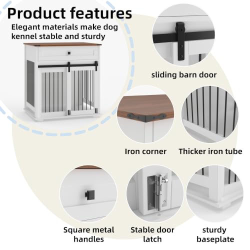 Dog Crate Furniture with Sliding Barn Door & Storage Drawer, End Table, view 5