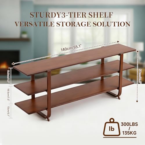 Walnut TV Stand for 65 Inch TV, Media Console 3-Tier Open Shelves, view 3