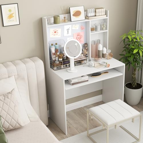 Computer Desk with Hutch, Space Saving Laptop Desk with Magnetic Whiteboard, view 4