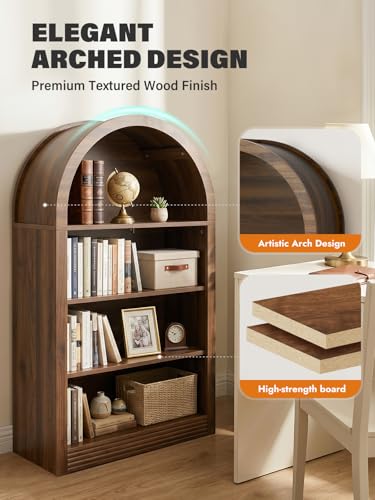 Arched Bookshelf, 47.6 inch Wood Open Bookcase, Brown, view 5