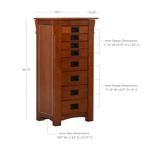Powell Oak Kat Jewelry Armoire 19.625"L x 15.25"W x 40.625"H