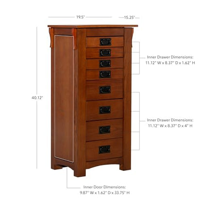 Powell Oak Kat Jewelry Armoire 19.625"L x 15.25"W x 40.625"H