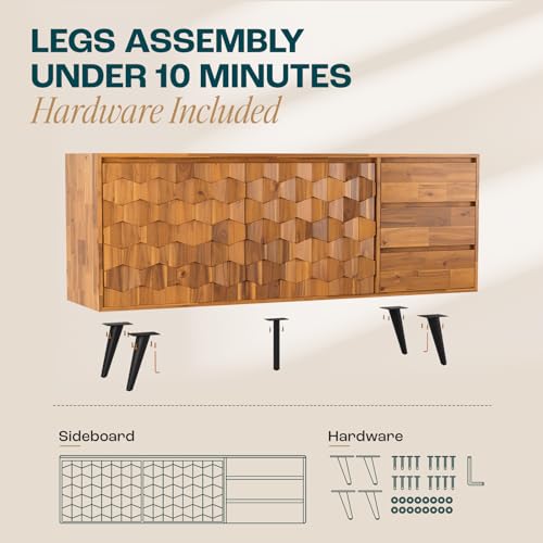 Georgina Sideboard 2 Doors & 3 Drawers, Mid Century, Teak Brown, 61", view 4
