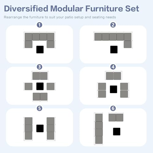 7-Piece Outdoor Rattan Sectional Sofa Set, Wicker Patio Furniture with Coffee Table, Grey Cushions, Patio Conversation Set for Your Villa, Balcony, Porch, Backyard