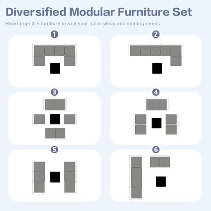 7-Piece Outdoor Rattan Sectional Sofa Set, Wicker Patio Furniture with Coffee Table, Grey Cushions, Patio Conversation Set for Your Villa, Balcony, Porch, Backyard