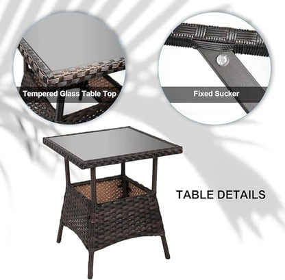 3 pcs Rocking Bistro Set Conversation Chairs PE Wicker Outdoor Rocking Chairs & Glass Table,for Porch Lawn Garden Backyard Deck(Rocking Set,Khaki)
