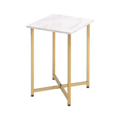 Square End Table, Small Narrow Side Table, Modern Accent White Nightstand with Metal Frame for Living Room, Bedroom, Corners, Bathroom and Office