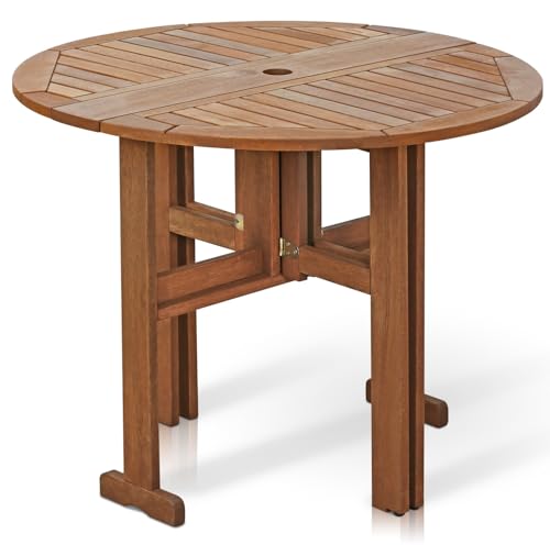 FG17035 Tioman Hardwood Patio Furniture Gateleg Round Table in Teak Oil, Natural