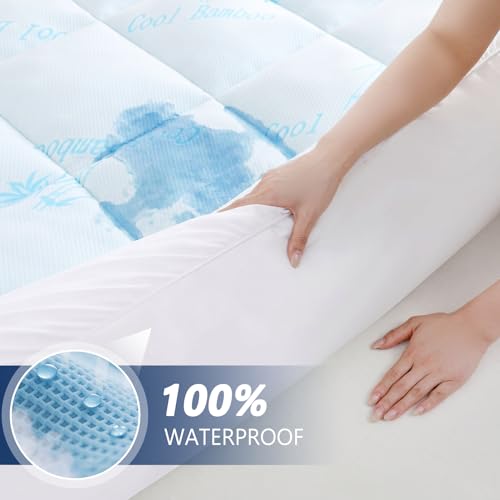 100% Waterproof Queen Mattress Topper, Viscose Derived from Bamboo, view 6