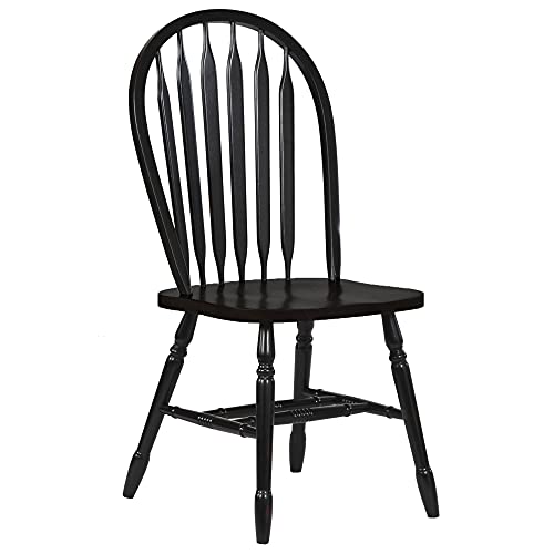 3 Piece Round Drop Leaf Dining Set with Antique Black Arrowback Chairs