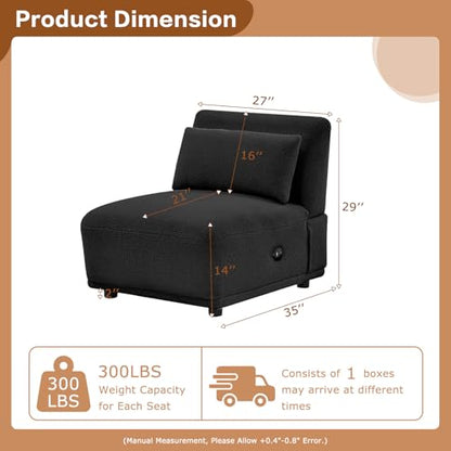 Sectional Sofa Couch,Convertible U Shaped Sectional for Living Room,Modular L Shaped Couch with Removable Ottoman.（1set-Black）
