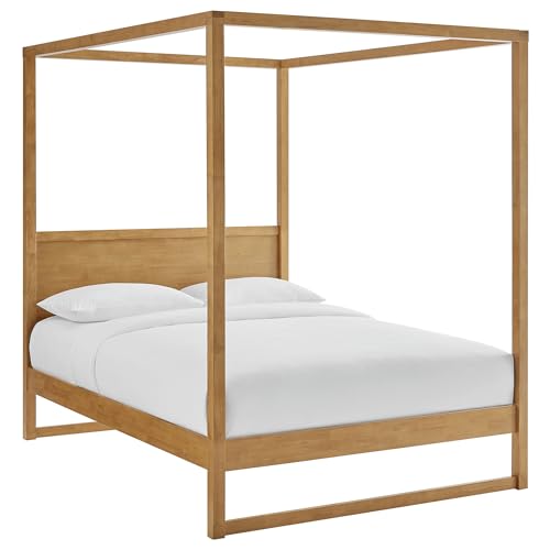 Alva Queen Size 4-Post Wood Platform Canopy Bed in Oak – with with Headboard, view 7
