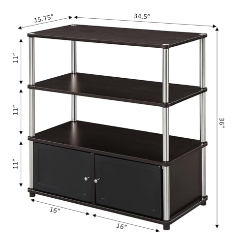 Designs2Go Highboy TV Stand with Storage Cabinets and Shelves for TVs up to 40 Inches, Espresso