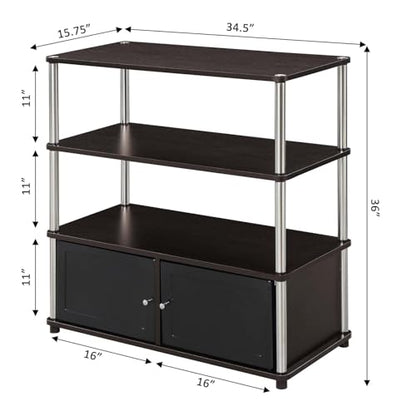 Designs2Go Highboy TV Stand with Storage Cabinets and Shelves for TVs up to 40 Inches, Espresso
