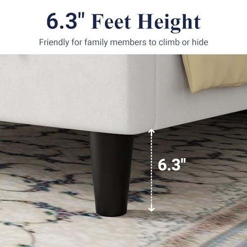 Queen Bed Frame/Velvet Upholstered Bed Frame with Vertical Channel Tufted, view 6