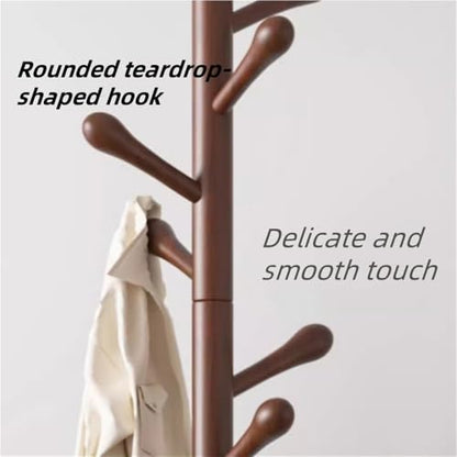 Simple Trending Standard Clothes Clothing Garment Rack, Floor-Standing Hat Rack for Bedroom, Solid Wood Coat Tree, Vertical Purse Hanger for Living Room(Natural)