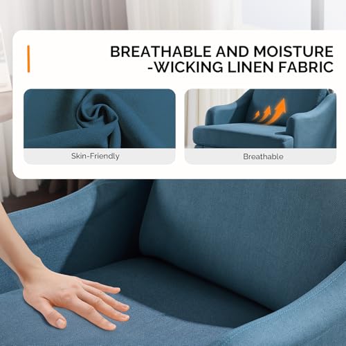 Linen Fabric Accent Chairs Set of 2, Navy Blue Modern Upholstered Armchair, Comfy Sofa Chair Living Room Bedroom Furniture for Apartment