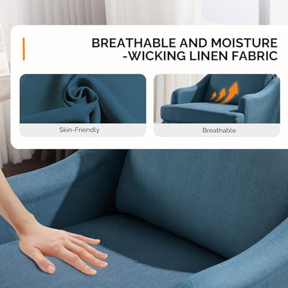 Linen Fabric Accent Chairs Set of 2, Navy Blue Modern Upholstered Armchair, Comfy Sofa Chair Living Room Bedroom Furniture for Apartment