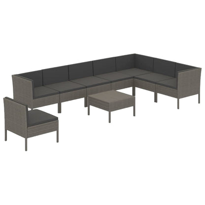 9 Piece Modular Garden Lounge Set, Grey PE Rattan Patio Furniture Sectional Sofa with Cushions and Table, Outdoor Conversation Set for Backyard Porch and Balcony
