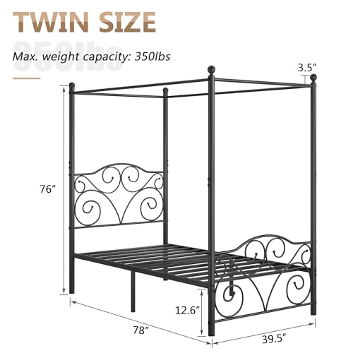 Metal Canopy Bed Frame Twin Size, view 3