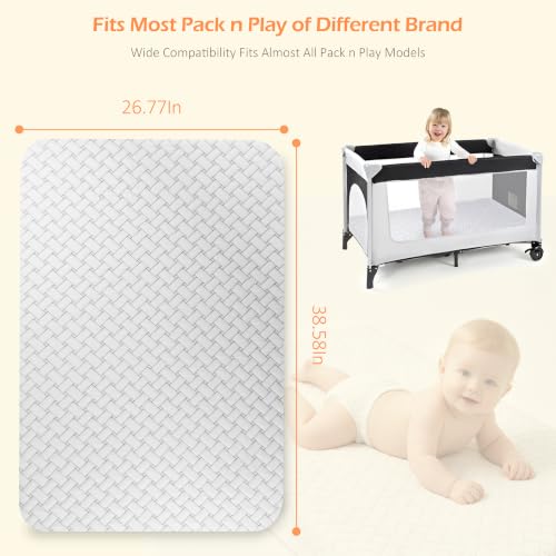 Pack and Play Mattress 38"x26" – Dual Sided Memory Foam Pack N Play Mattress Pad with Breathable Removable Cover, Non-Slip Bottom, Firm & Plush Support for Baby