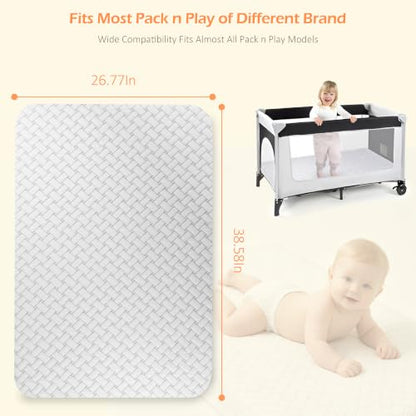 Pack and Play Mattress 38"x26" – Dual Sided Memory Foam Pack N Play Mattress Pad with Breathable Removable Cover, Non-Slip Bottom, Firm & Plush Support for Baby